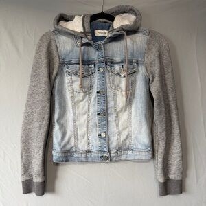 Bootlegger Womens Knit Sleeve Hooded Denim Jacket Size XS Light Wash Trucker